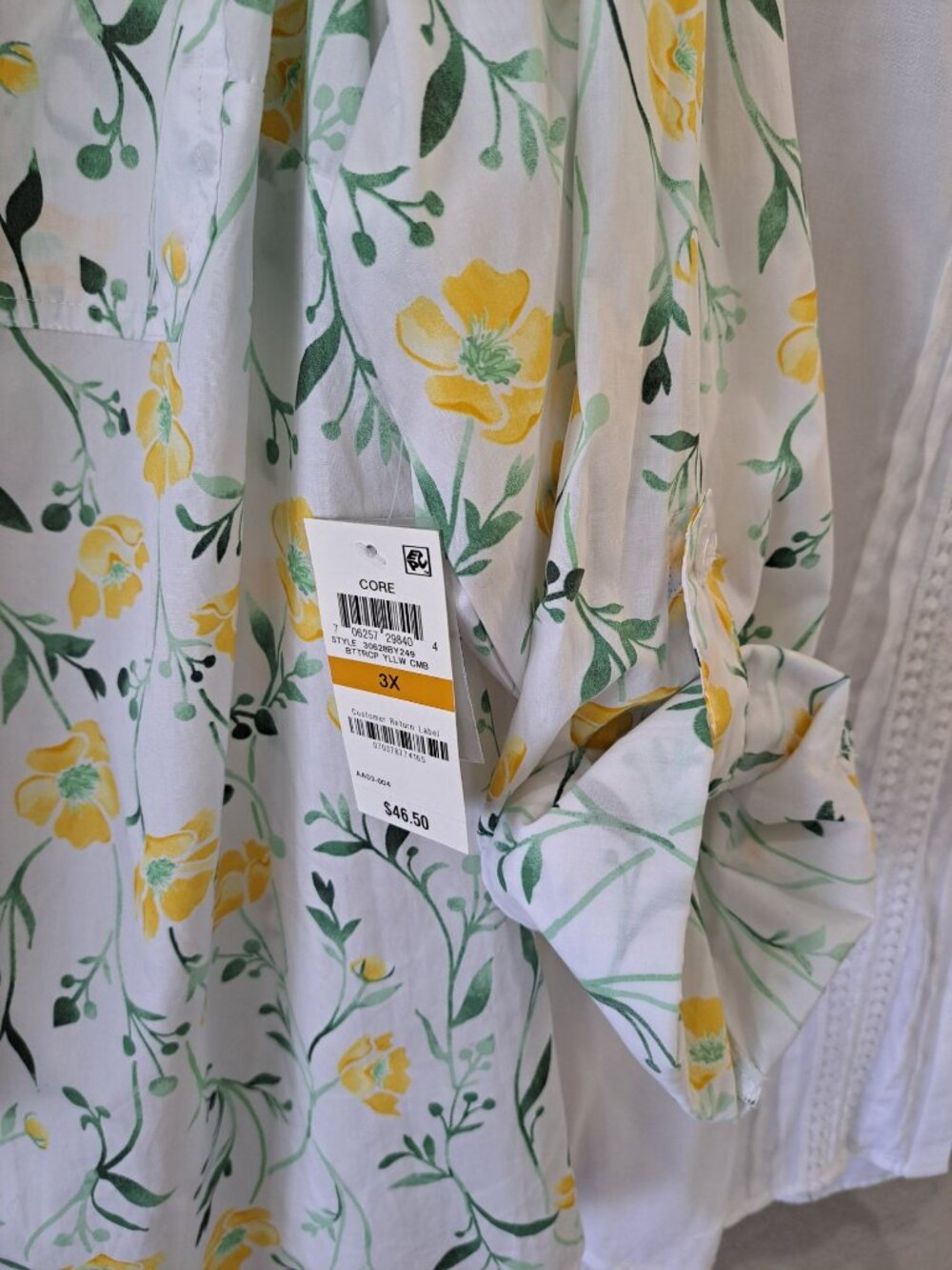 New Lot of 3 3X Plus Size Blouses Roll Sleeve Floral Solid Tags Vacation - Picture 5 of 14